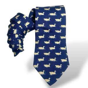 Brooks Brothers Makers Silk Neck Tie Blue Cream Duck Pattern Hand Made in USA